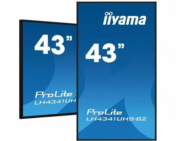 iiyama 43" 3840x2160, 4K UHD IPS  panel, 1% Haze, Landscape and  Portrait mode, Speakers 2x 10W , VGA, 3x HDMI