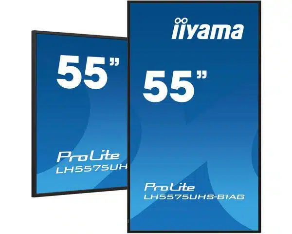 iiyama 55" 3840x2160, UHD IPS panel,   Haze 25%, 500cd/m²,  Landscape and Portrait, Signal FailOver, Speakers 2x 10W