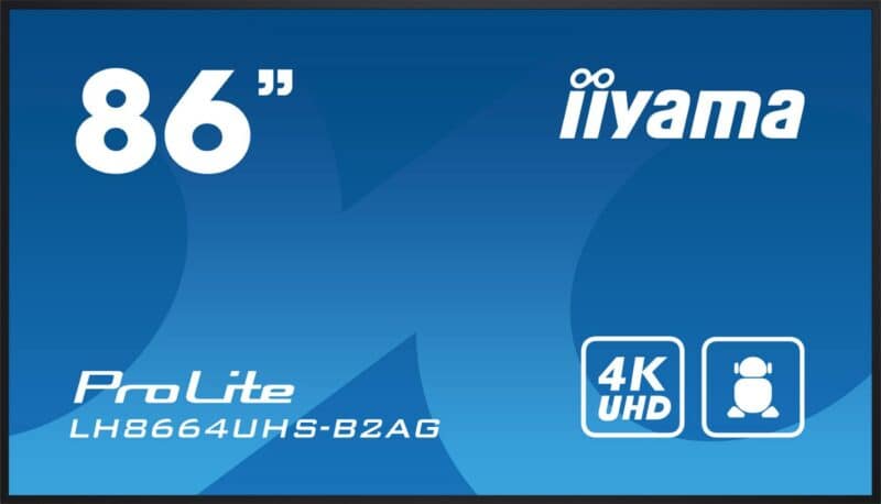 iiyama 86" 3840x2160, UHD IPS DLED  panel, Haze 25% 500cd/m²,  Landscape and Portrait