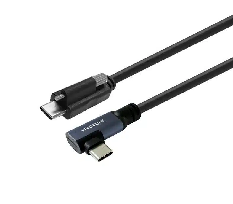 Vivolink USB-C to USB-C Angled Cable  with lock screw 7.5m Supports  20 Gbps data Certified for Business
