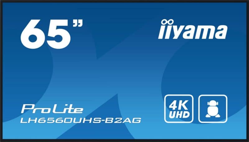 iiyama 65" 3840x2160, UHD VA panel,  Haze 25%, 500cd/m², Landscape  and Portrait