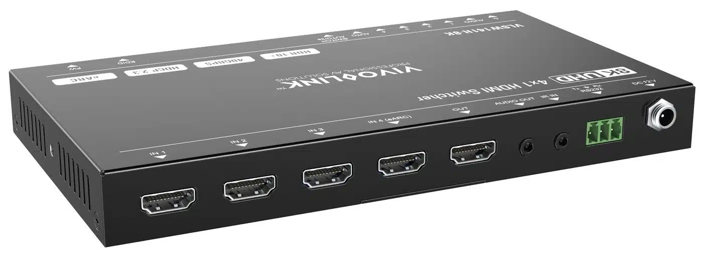 Vivolink HDMI switcher 4x1 8K@60Hz  with RS232 control, eARC and  analogue audio de-embedder function